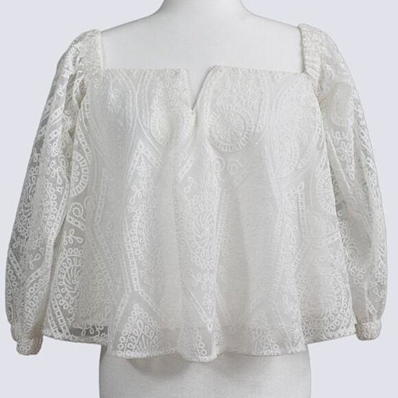 INA Women's White Lace Short Flare Top Size S - Picture 1 of 6